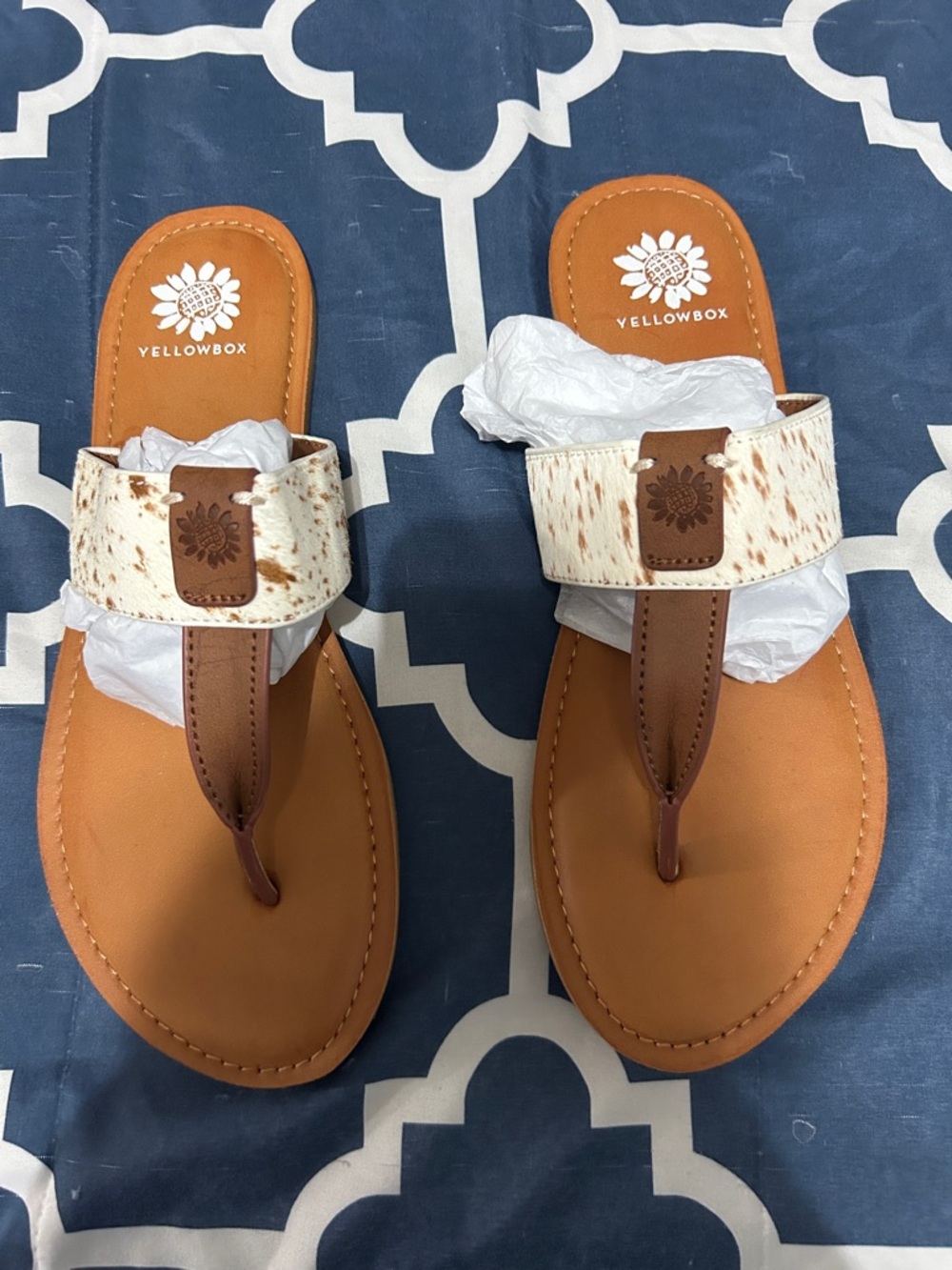Yellow Box Cream & Tan Leather Thong Sandals